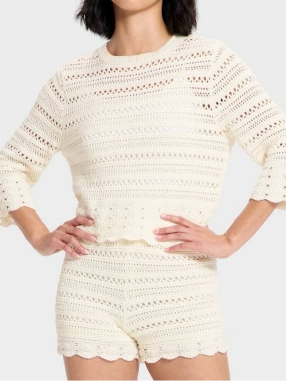 Universal Thread Cream Crochet Knit Short Sleeve Top
